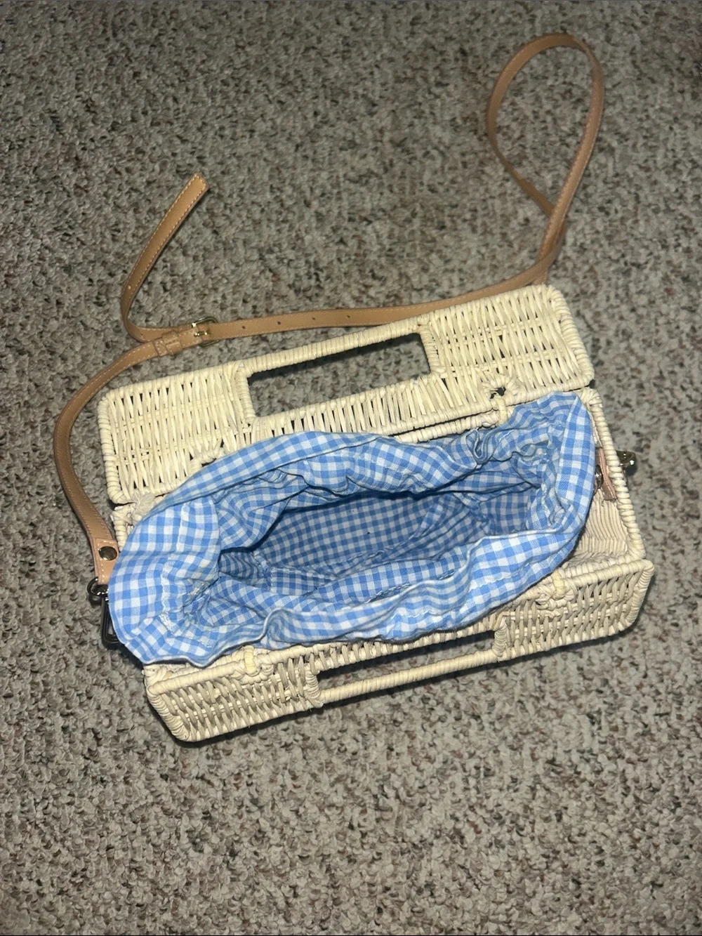 Woven Straw Crossbody Bag with Tan Strap - Natural